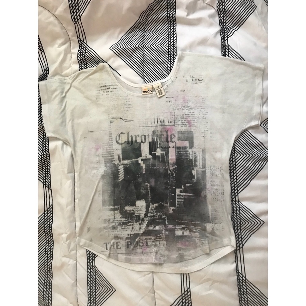 White Newspaper Print Top
